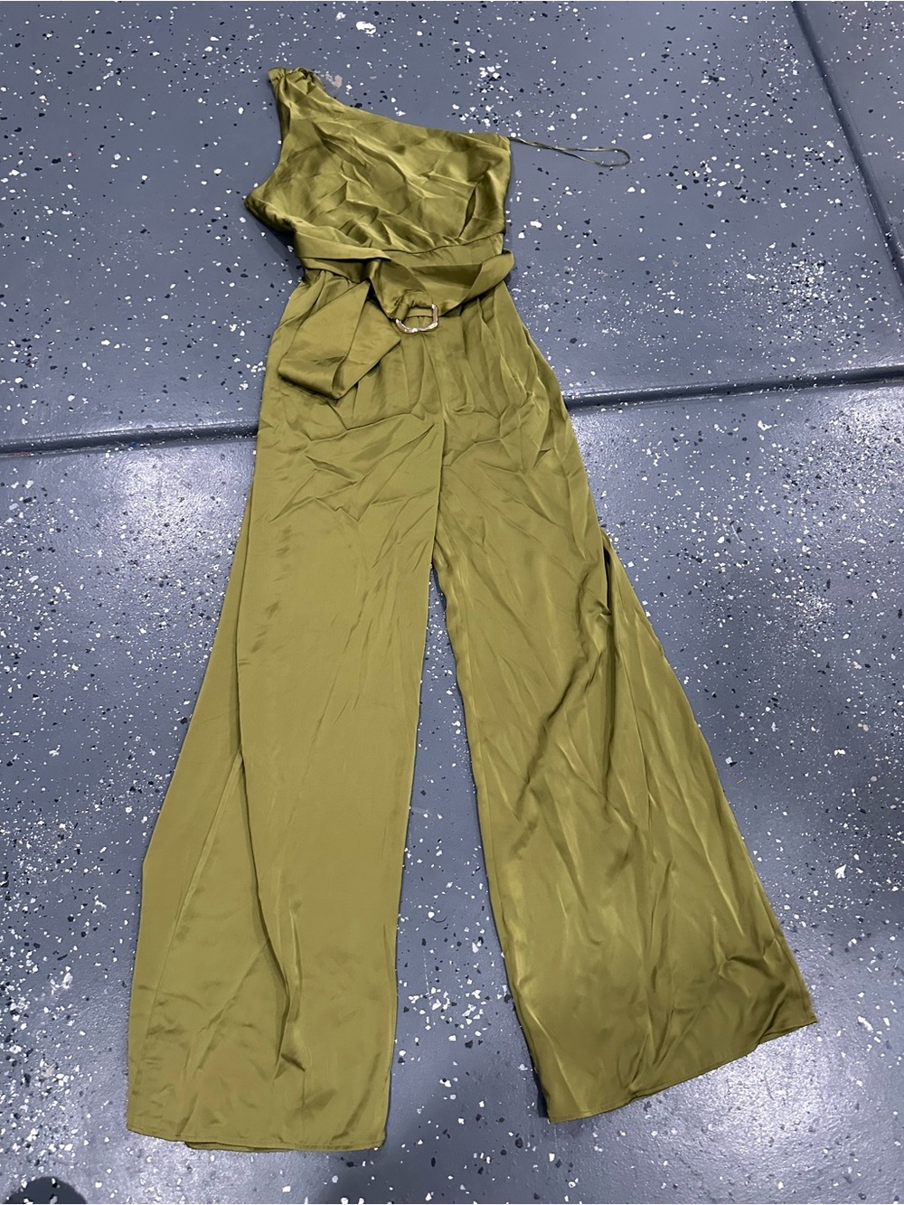 Zara Olive One-Shoulder Wide-Leg Jumpsuit with Belt